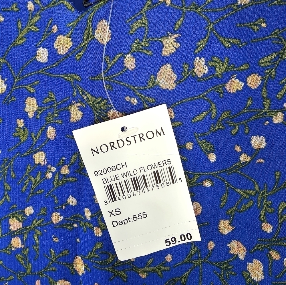 CHARLES Henry Cobalt blue flowy floral mini dress in sz XS NWT sleeveless V-neck - Picture 6 of 6